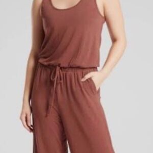 Athleta Drawstring Sleeveless Wide-Leg Coastal Romper in Rust/Brown | Size 0